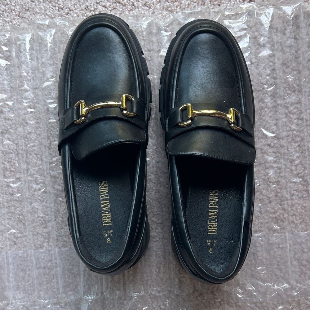 NWOT.  Women’s Dream Pairs Black Loafers with Gold Hardware.  Comfortable wear.